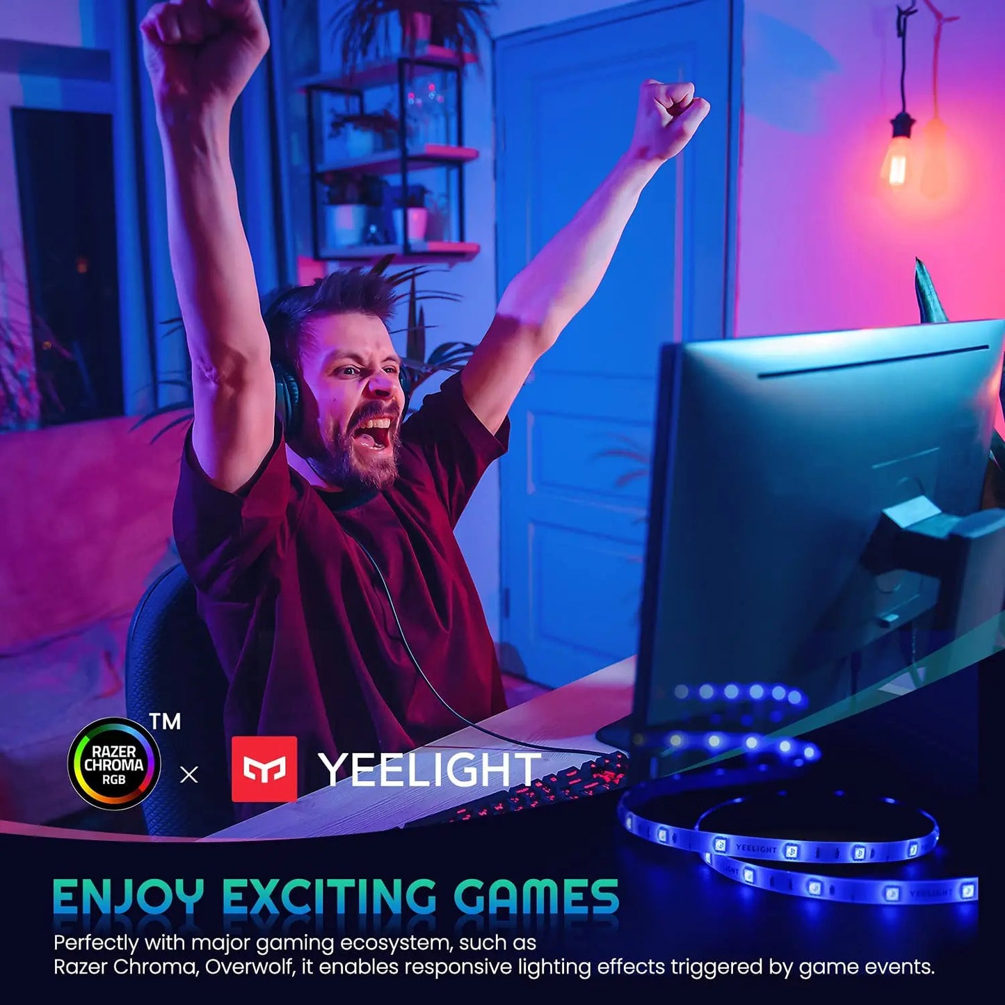 Yeelight RGB lightstrip 1S Интелигентна светлинна лента Умен дом Телефон Приложение Wi-Fi Цветна агнешка LED 2M до 10M 16 милиона 60 LED