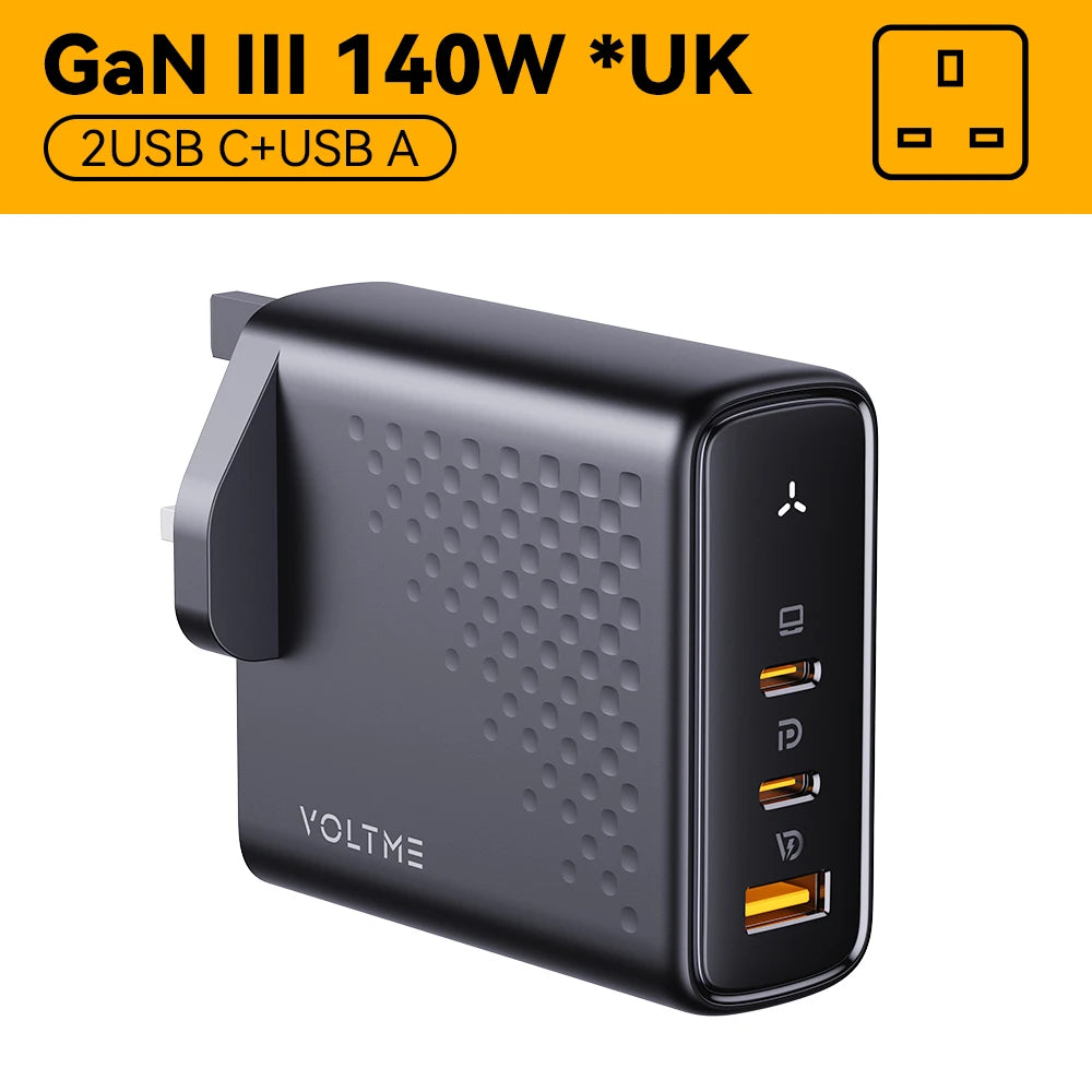 Зарядно устройство VOLTME GaN 140W USB Type C PD3.1 Fast Charge за Macbook pro 16″ Quick Charge 5.0 Зарядно за телефон за iPhone 15 Pro Max