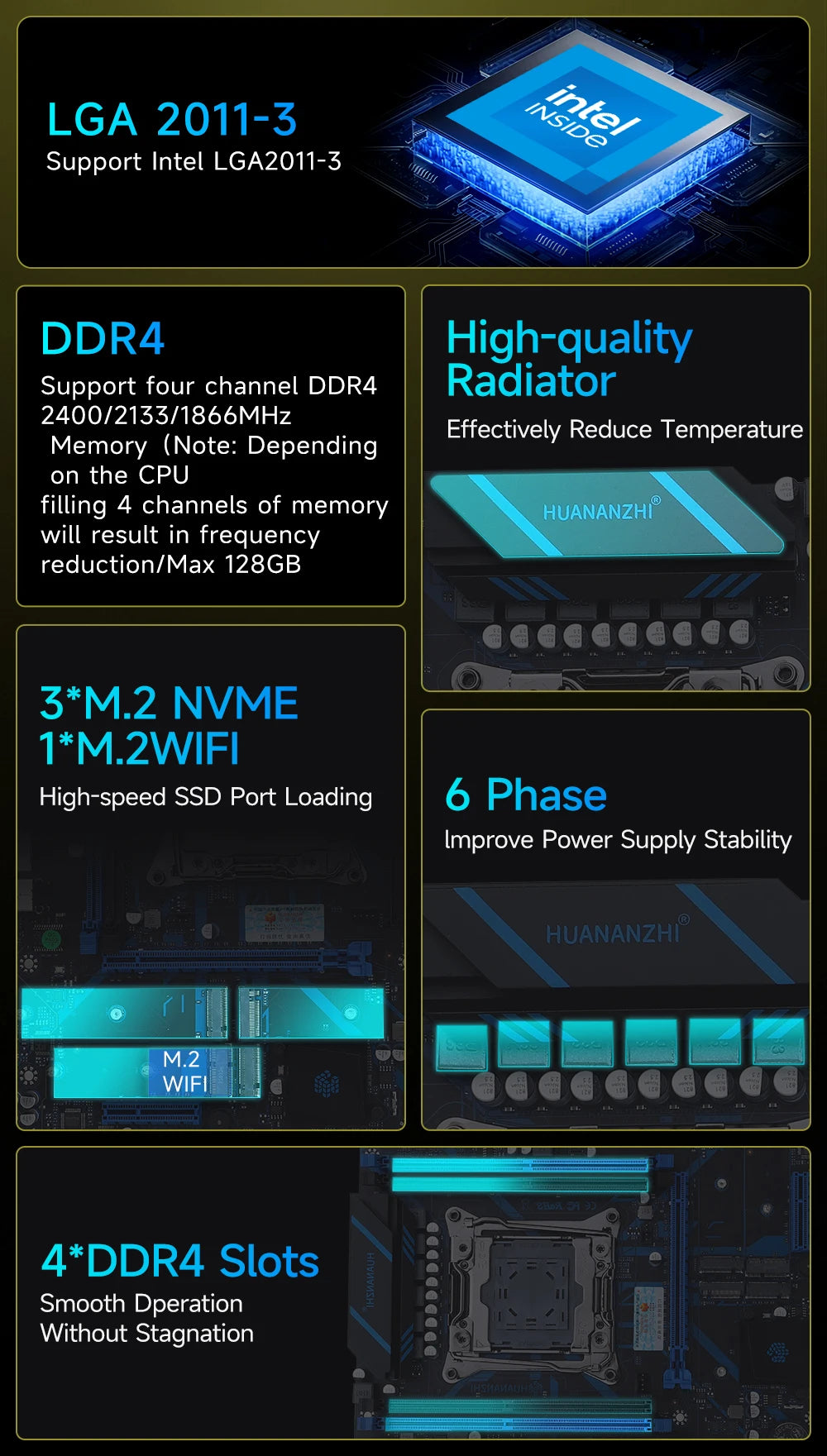 Дънна платка HUANANZHI X99 QD4 LGA 2011-3 XEON X99 Intel E5 2640 2666 2670 2696 V3 V4, поддръжка на DDR4 RECC NON-ECC памет NVME RU