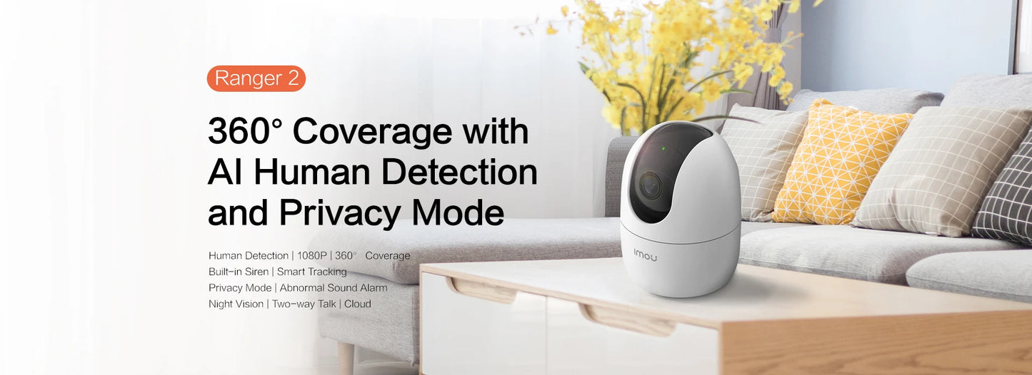 IMOU Ranger 2 4MP IP камера 360° детекция на хора бебефон домашна сигурност нощно виждане видеонаблюдение безжична Wifi камера