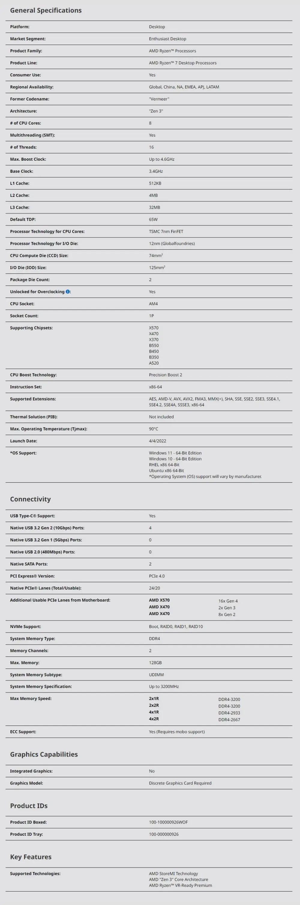 Нов процесор AMD Ryzen 7 5700X R7 5700X 3.4 GHz, осемядрен, шестнадесетнишков, 7NM L3=32M 100-000000926, сокет AM4