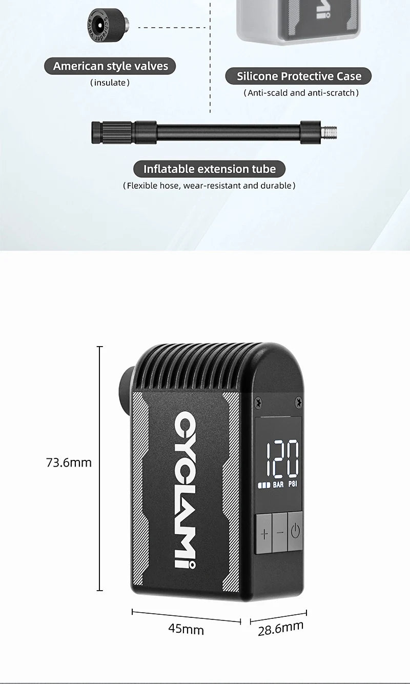 CYCLAMI A2S 120 PSI Мини електрическа помпа Преносима велосипедна безжична помпа за въздух Presta Schrader Valve FV AV Колоездене MTB Шосеен велосипед