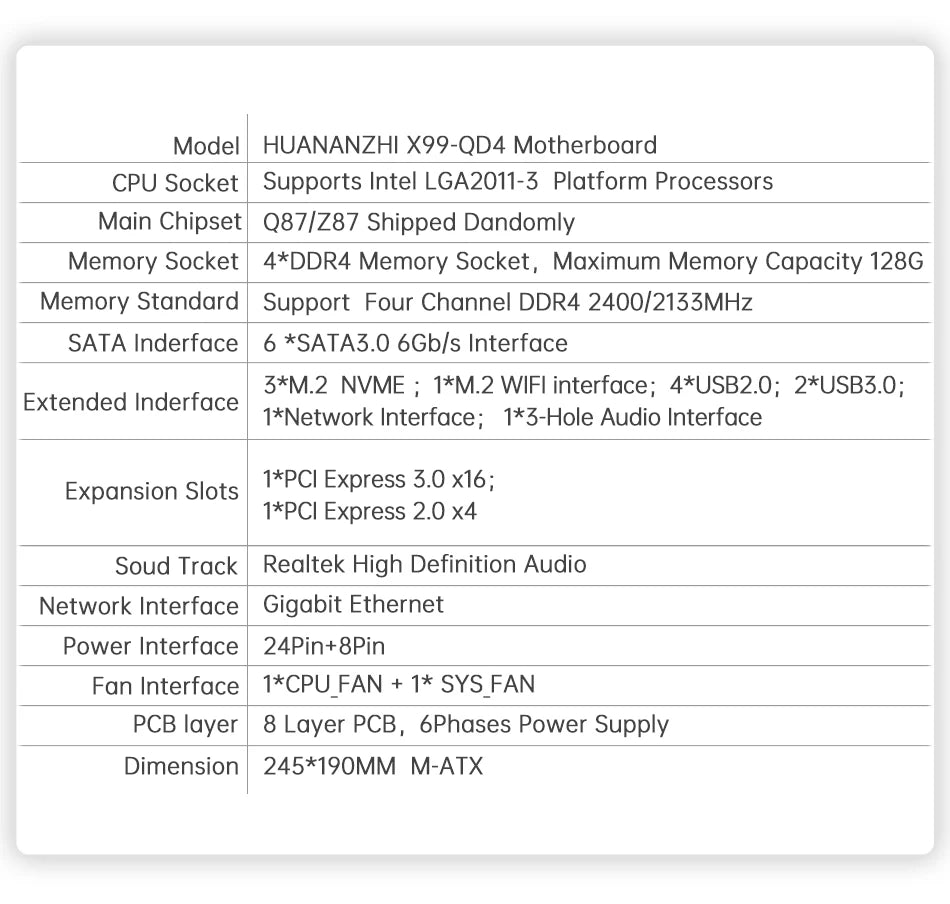 Дънна платка HUANANZHI X99 QD4 LGA 2011-3 XEON X99 Intel E5 2640 2666 2670 2696 V3 V4, поддръжка на DDR4 RECC NON-ECC памет NVME RU