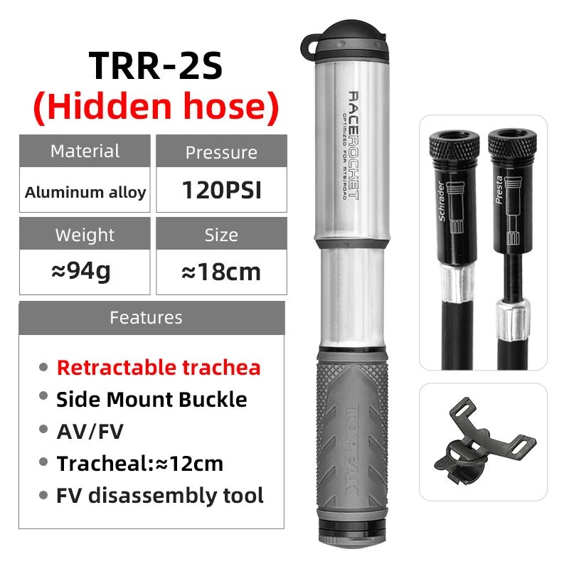 Велосипедна помпа Topeak 160/120psi, мини ръчна помпа за високо налягане, алуминиева сплав, скрит маркуч, Schrader Presta Valve, помпа за велосипеди