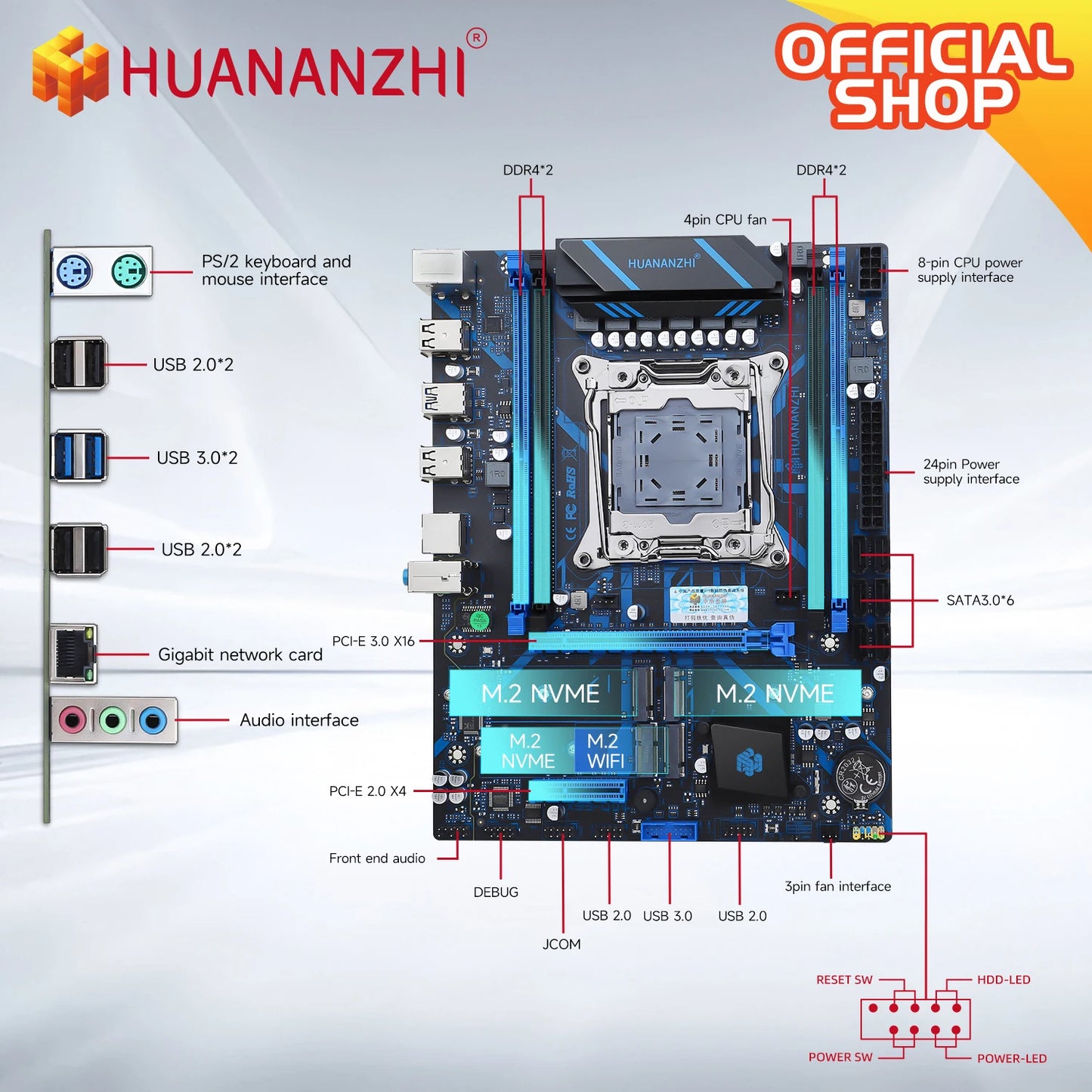 Дънна платка HUANANZHI X99 QD4 LGA 2011-3 XEON X99 Intel E5 2640 2666 2670 2696 V3 V4, поддръжка на DDR4 RECC NON-ECC памет NVME RU