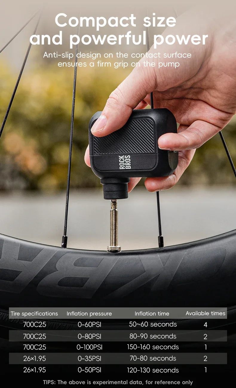 ROCKBROS Електрическа въздушна помпа Преносима 100PSI Велосипедна помпа Въздушен компресор Акумулаторна помпа за гуми 300mAh Капацитет на батерията