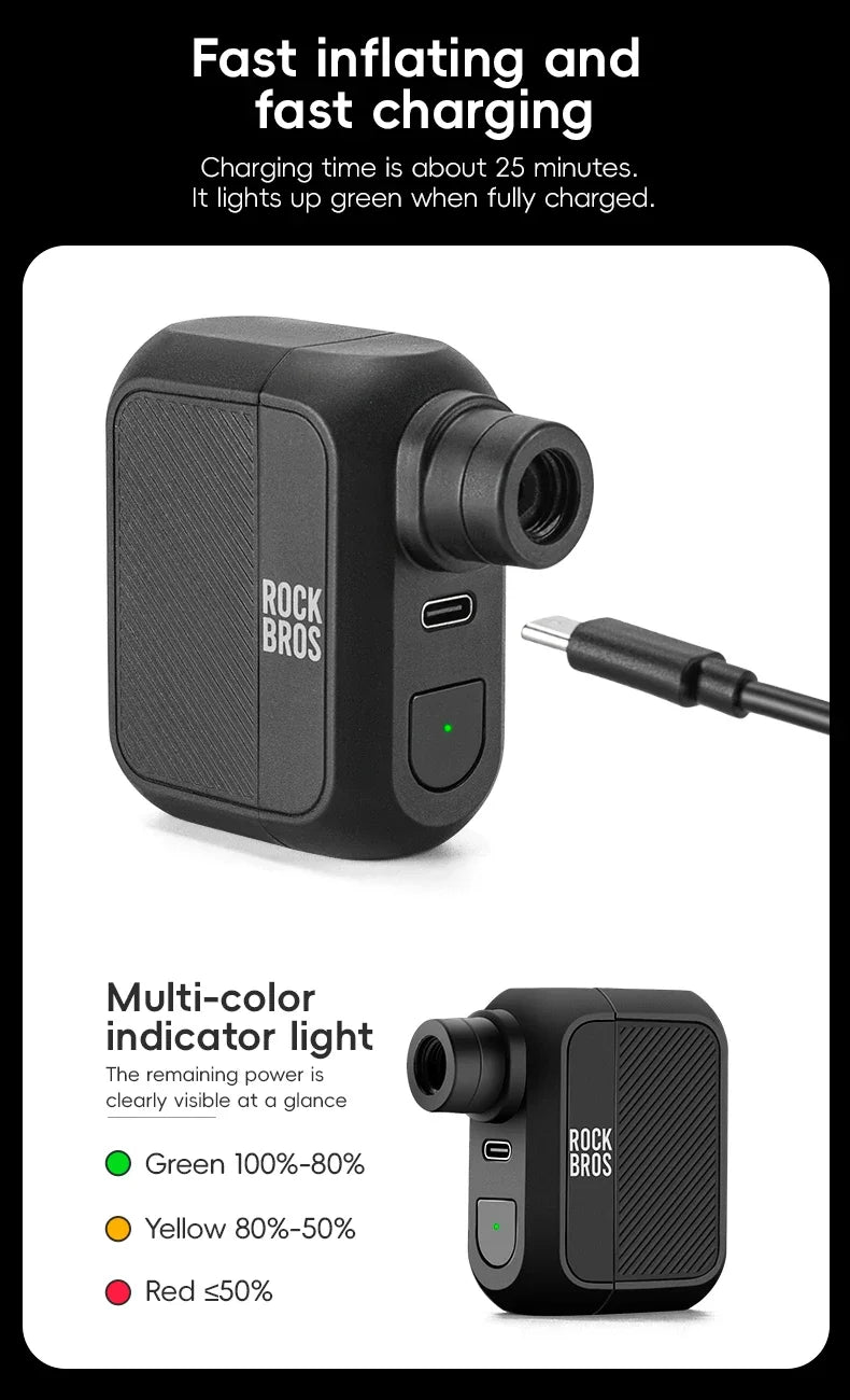 ROCKBROS Електрическа въздушна помпа Преносима 100PSI Велосипедна помпа Въздушен компресор Акумулаторна помпа за гуми 300mAh Капацитет на батерията
