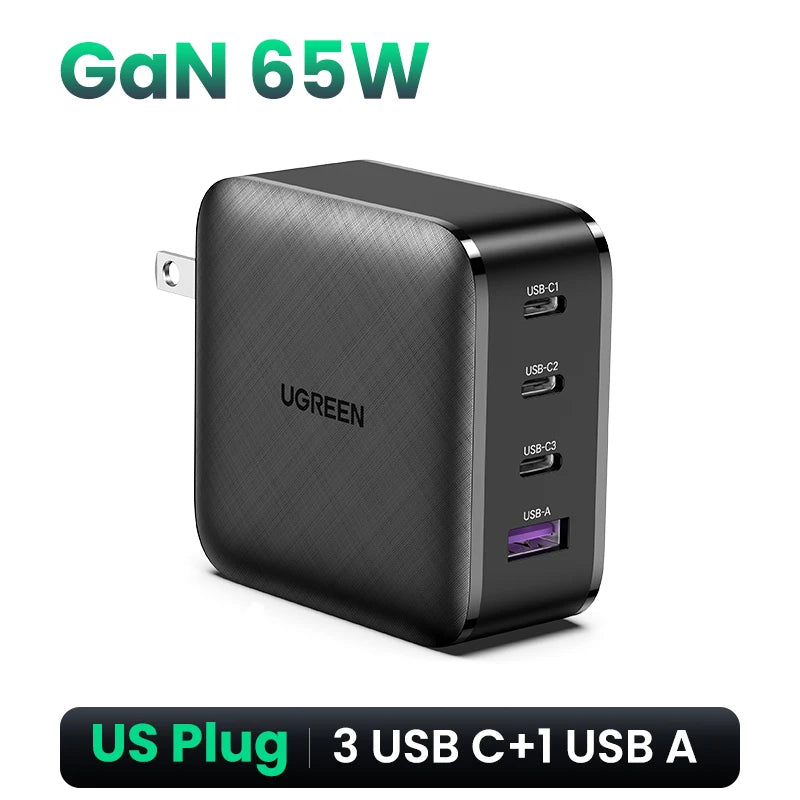 UGREEN 65W GaN зарядно устройство Quick Charge 4.0 3.0 Type C PD USB зарядно с QC 4.0 3.0 бързо зарядно за iPhone 16 15 14 Xiaomi лаптоп