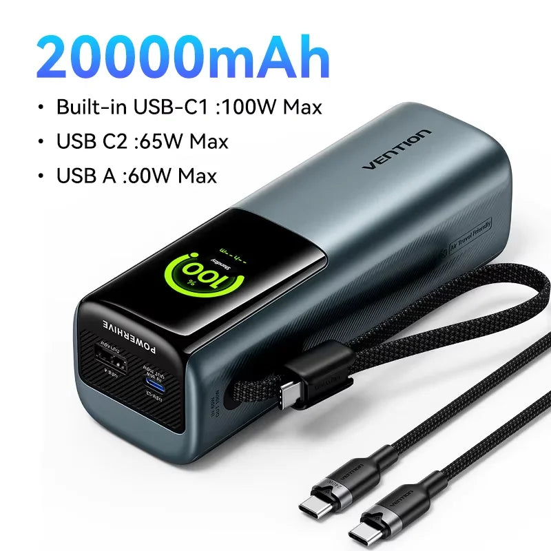 Преносима външна батерия Vention 140W 100W 27000mAh PD с бързо зареждане и външна батерия за лаптоп Xiaomi Macbook