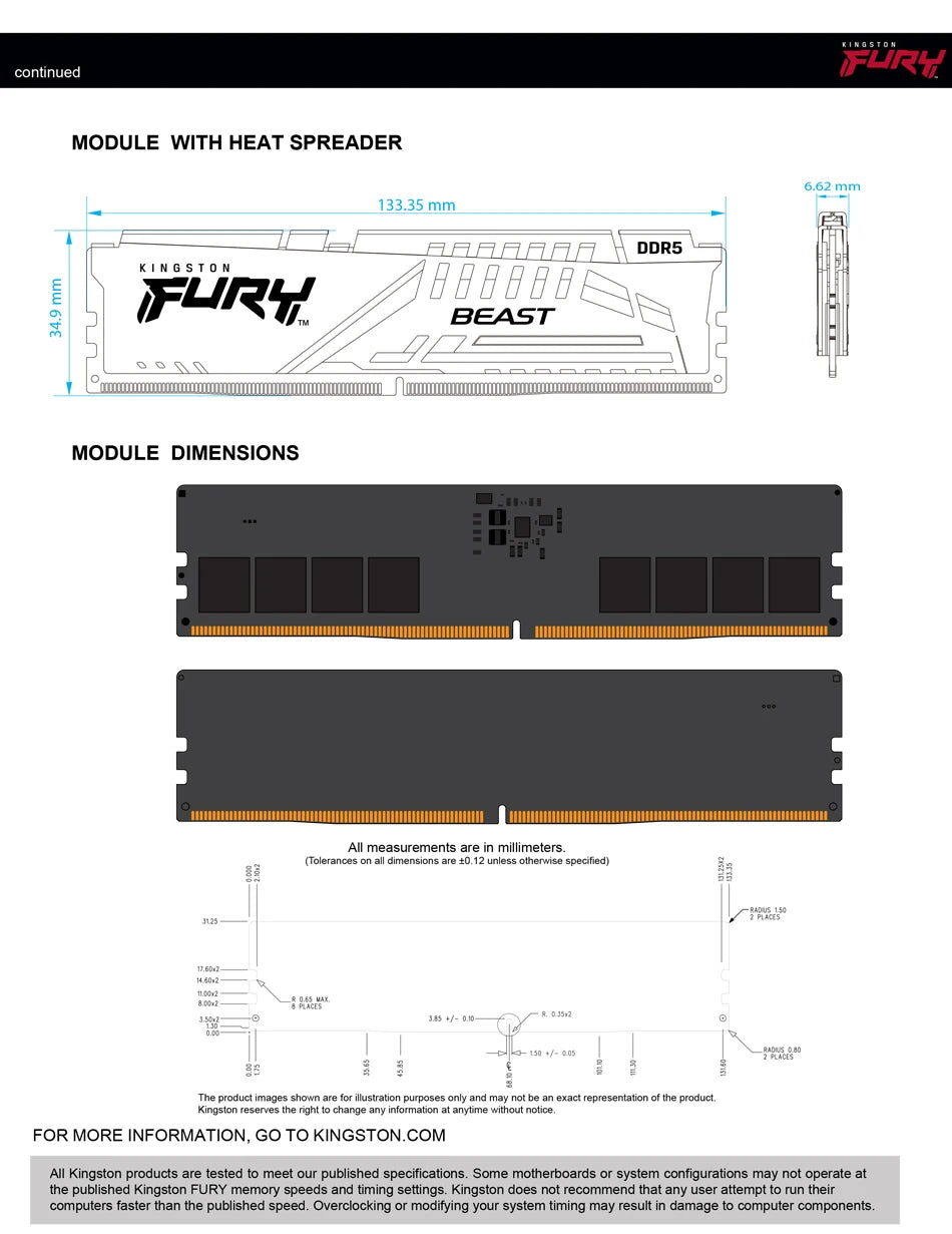 Kingston FURY Beast DDR5 8GB 16GB 4800MHz 32GB 5200MHz 5600MHz 6000MHz 6400MHz Дънна платка за настолен компютър AMD Intel CPU 288Pin DIMM PC5