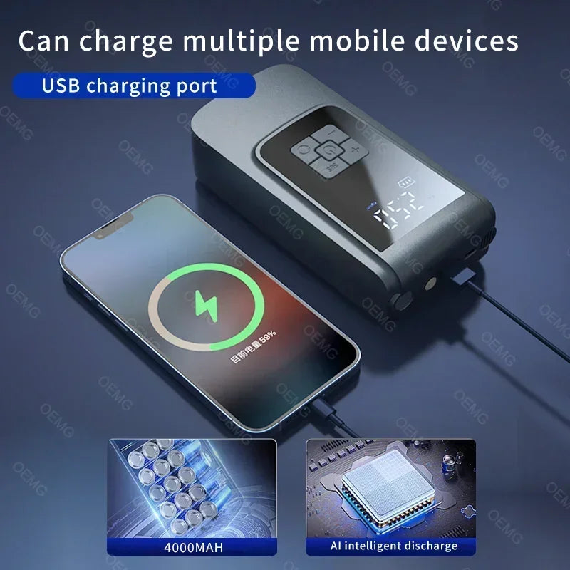 Безжична автомобилна въздушна помпа, преносим въздушен компресор, електрически помпа за гуми с LCD дигитален дисплей за кола, мотоциклети, велосипедна топка