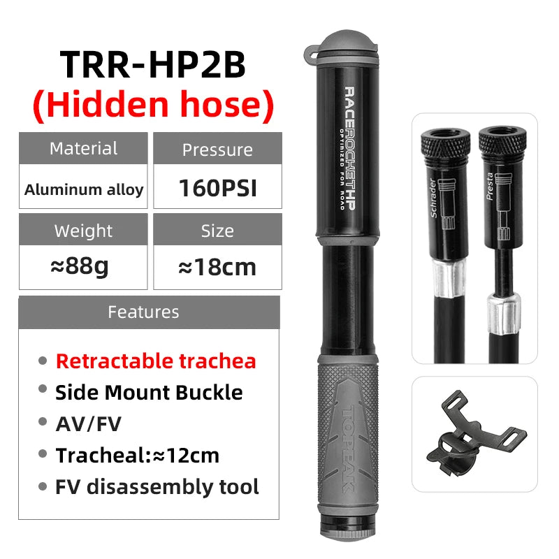 Велосипедна помпа Topeak 160/120psi, мини ръчна помпа за високо налягане, алуминиева сплав, скрит маркуч, Schrader Presta Valve, помпа за велосипеди