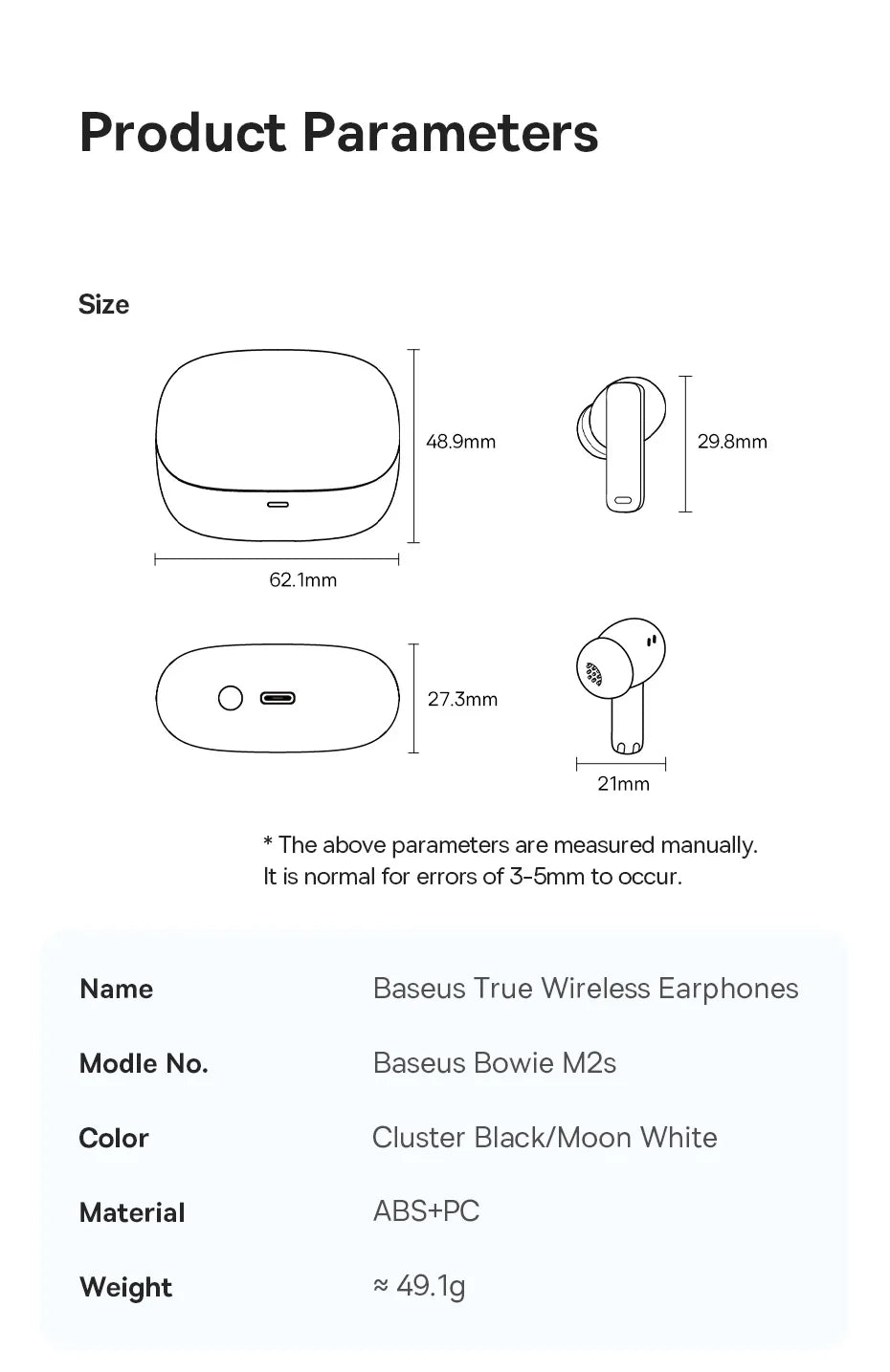 Baseus Bowie M2s -48dB ANC Безжични Bluetooth 5.3 3D пространствено аудио слушалки HiFi качество 0.038" ниска латентност слушалки