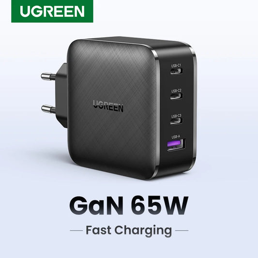 UGREEN 65W GaN зарядно устройство Quick Charge 4.0 3.0 Type C PD USB зарядно с QC 4.0 3.0 бързо зарядно за iPhone 16 15 14 Xiaomi лаптоп