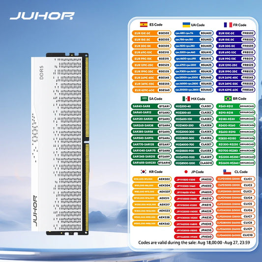 JUHOR Памет Ram DDR5 RAM 16GB 32GB 5600MHz 6000MHz 6400MHz 6800MHz 7200MHz Направи си сам компютърна гейминг памет за настолни компютри