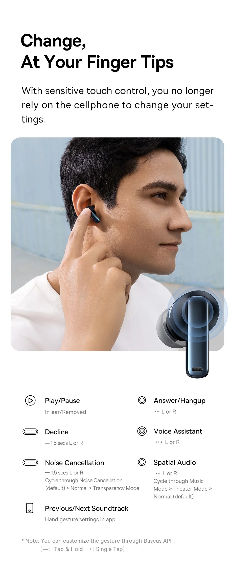 Baseus Bowie M2s -48dB ANC Безжични Bluetooth 5.3 3D пространствено аудио слушалки HiFi качество 0.038" ниска латентност слушалки