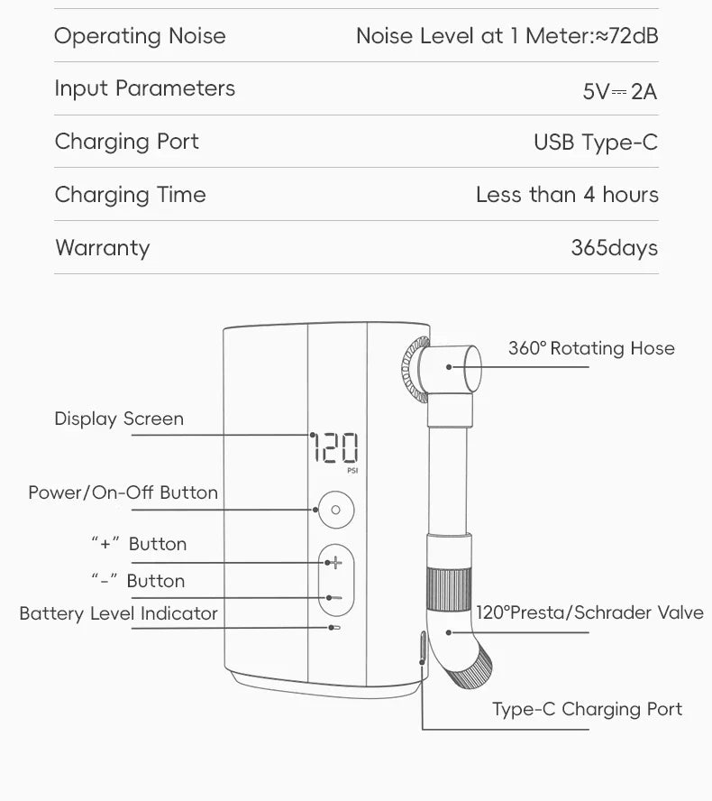 ROCKBROS Електрическа въздушна помпа Преносима 100PSI Велосипедна помпа Въздушен компресор Акумулаторна помпа за гуми 300mAh Капацитет на батерията