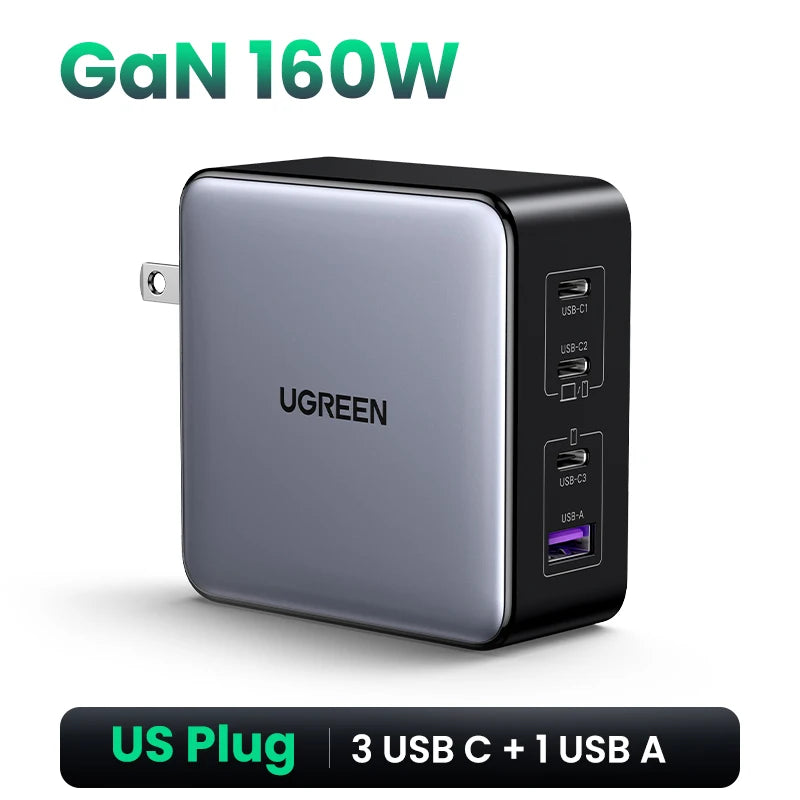 UGREEN 160W GaN зарядно устройство PD3.1 Type C QC4.0 3.0 Бързо зареждане за Macbook Pro лаптоп USB бързо зарядно за iPhone 15 Xiaomi таблет
