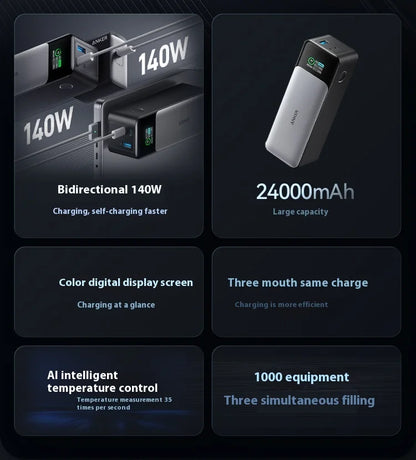 Преносима външна батерия Anker Prime 737, 140 W, двупосочно бързо зареждане, 24000 mAh, за iPhone, Pro, MacBook, лаптоп