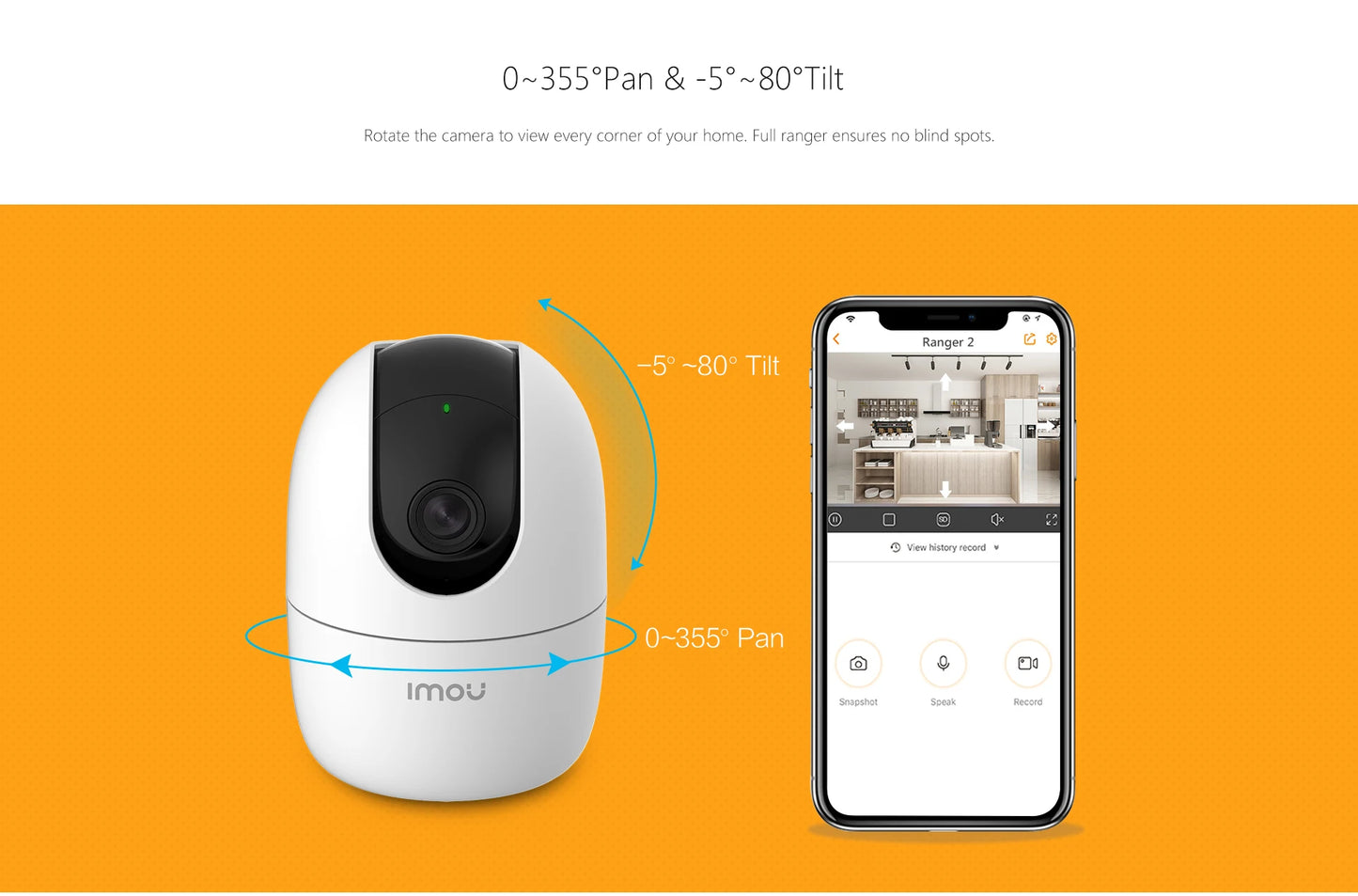 IMOU Ranger 2 4MP IP камера 360° детекция на хора бебефон домашна сигурност нощно виждане видеонаблюдение безжична Wifi камера