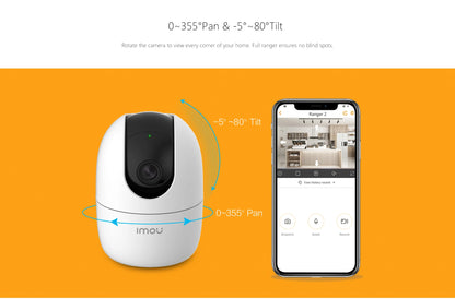 IMOU Ranger 2 4MP IP камера 360° детекция на хора бебефон домашна сигурност нощно виждане видеонаблюдение безжична Wifi камера