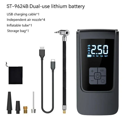 Безжична автомобилна въздушна помпа, преносим въздушен компресор, електрически помпа за гуми с LCD дигитален дисплей за кола, мотоциклети, велосипедна топка