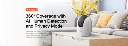 IMOU Ranger 2 4MP IP камера 360° детекция на хора бебефон домашна сигурност нощно виждане видеонаблюдение безжична Wifi камера