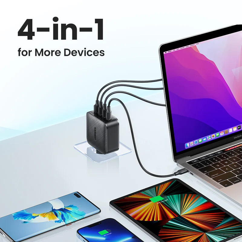 UGREEN 65W GaN зарядно устройство Quick Charge 4.0 3.0 Type C PD USB зарядно с QC 4.0 3.0 бързо зарядно за iPhone 16 15 14 Xiaomi лаптоп