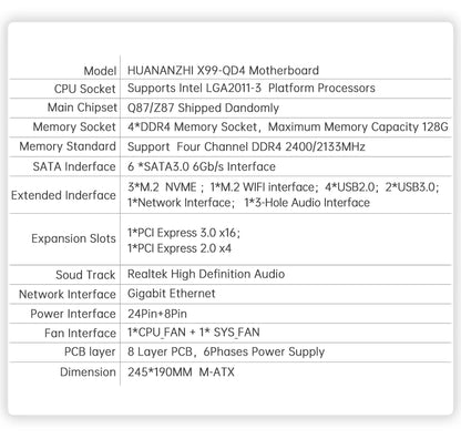 Дънна платка HUANANZHI X99 QD4 LGA 2011-3 XEON X99 Intel E5 2640 2666 2670 2696 V3 V4, поддръжка на DDR4 RECC NON-ECC памет NVME RU