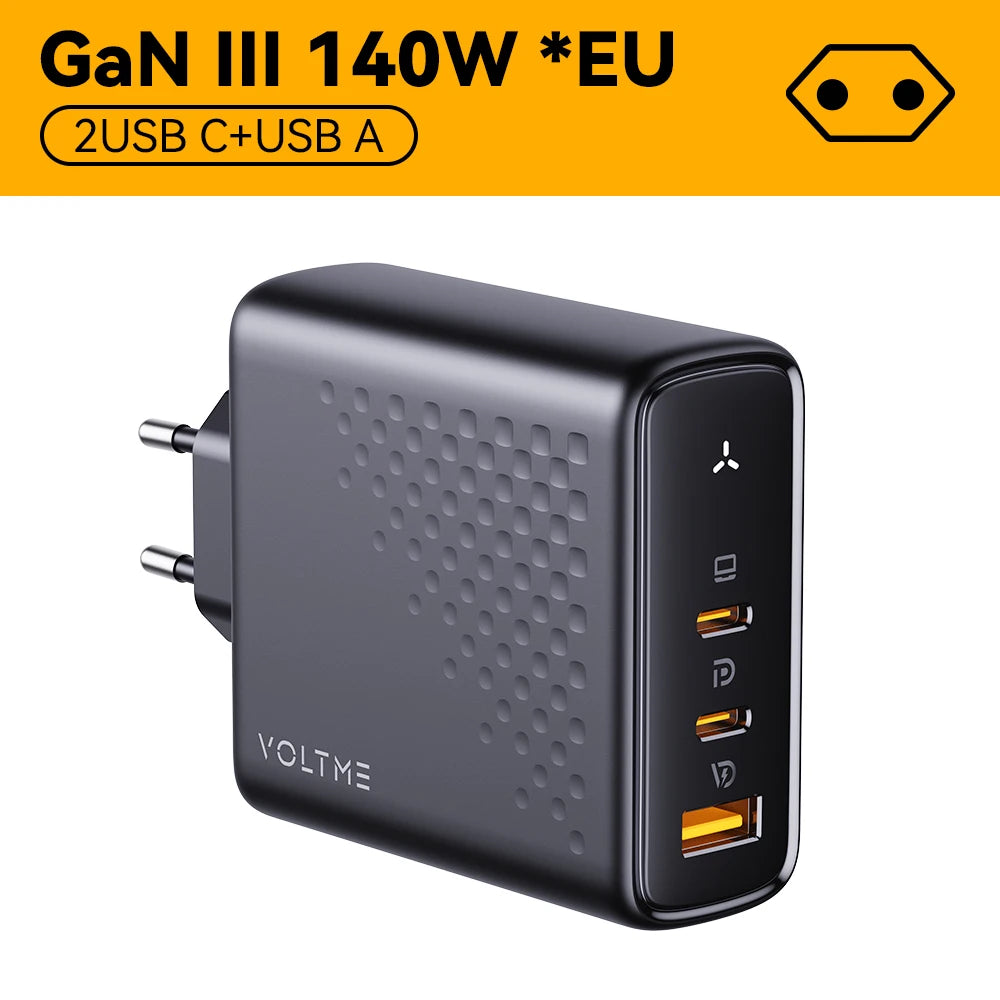 Зарядно устройство VOLTME GaN 140W USB Type C PD3.1 Fast Charge за Macbook pro 16″ Quick Charge 5.0 Зарядно за телефон за iPhone 15 Pro Max
