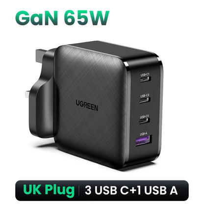 UGREEN 65W GaN зарядно устройство Quick Charge 4.0 3.0 Type C PD USB зарядно с QC 4.0 3.0 бързо зарядно за iPhone 16 15 14 Xiaomi лаптоп