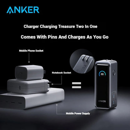 ANKER Prime 2-в-1 Power Bank 65W преносимо зарядно с щепсел GaN PD бързо зареждане 9600mAh мобилна Power Bank за iPhone, лаптоп