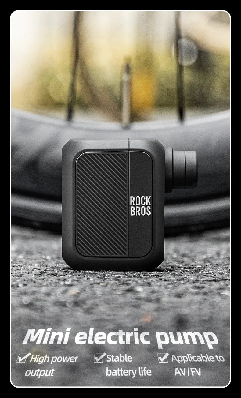 ROCKBROS Електрическа въздушна помпа Преносима 100PSI Велосипедна помпа Въздушен компресор Акумулаторна помпа за гуми 300mAh Капацитет на батерията
