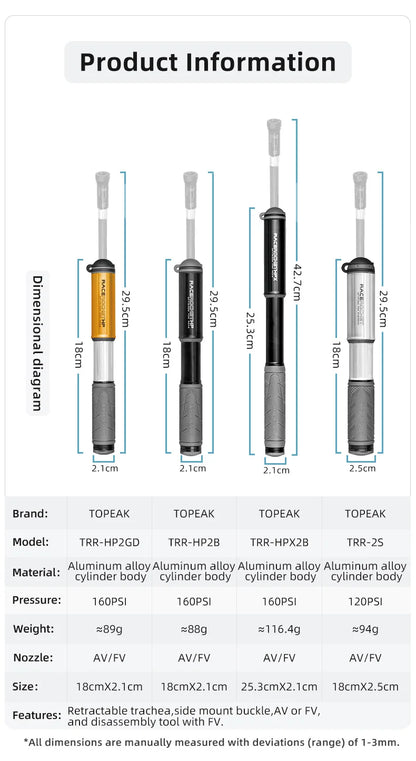 Велосипедна помпа Topeak 160/120psi, мини ръчна помпа за високо налягане, алуминиева сплав, скрит маркуч, Schrader Presta Valve, помпа за велосипеди