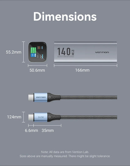 Преносима външна батерия Vention 140W 100W 27000mAh PD с бързо зареждане и външна батерия за лаптоп Xiaomi Macbook