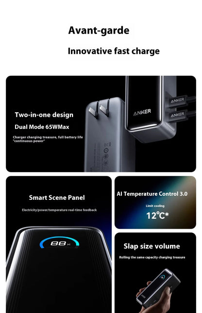 ANKER Prime 2-в-1 Power Bank 65W преносимо зарядно с щепсел GaN PD бързо зареждане 9600mAh мобилна Power Bank за iPhone, лаптоп
