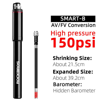 Велосипедна помпа ROCKBROS, мини преносима, 160 PIS, високо налягане, AV/FV, MTB, шосеен велосипед, аксесоари за колоездене