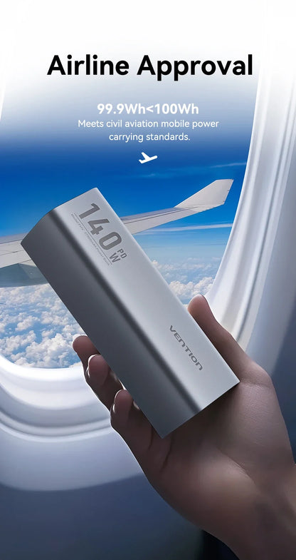 Преносима външна батерия Vention 140W 100W 27000mAh PD с бързо зареждане и външна батерия за лаптоп Xiaomi Macbook