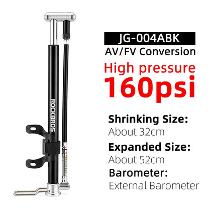 Велосипедна помпа ROCKBROS, мини преносима, 160 PIS, високо налягане, AV/FV, MTB, шосеен велосипед, аксесоари за колоездене