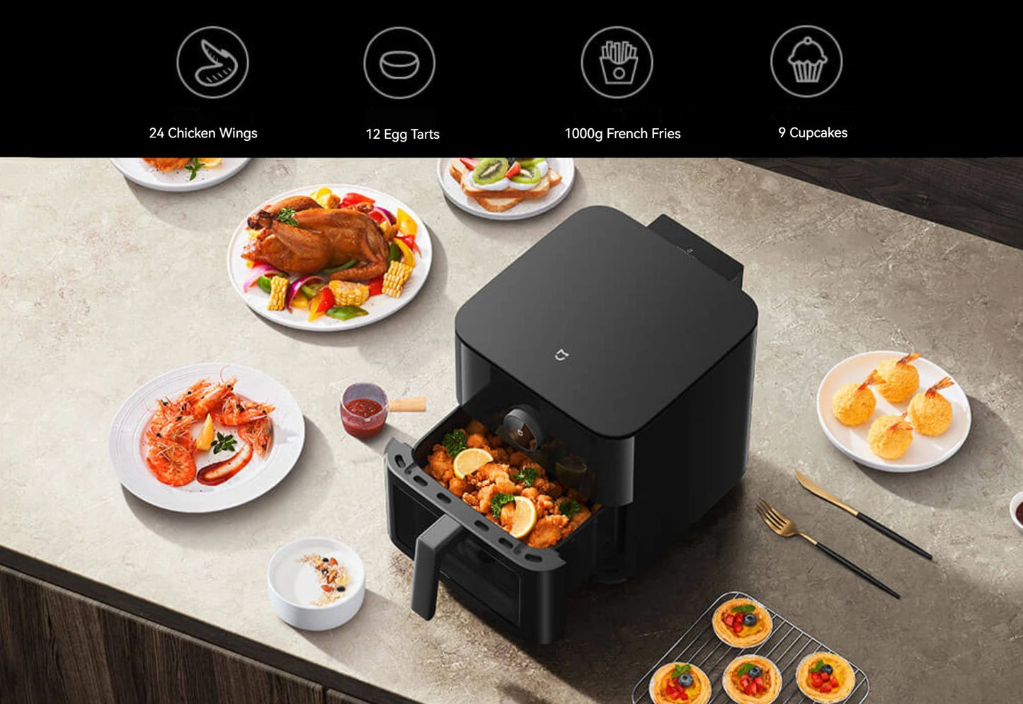 XIAOMI MIJIA Smart Air Fryer 6.5L Tender Roared Version Low Oil Light Fat Fryer Multifunctional Homemake Gearbest Cookie Firsts