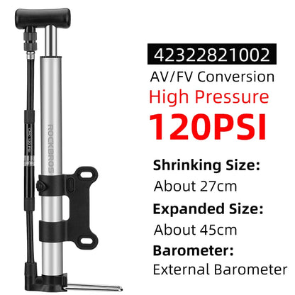 Велосипедна помпа ROCKBROS, мини преносима, 160 PIS, високо налягане, AV/FV, MTB, шосеен велосипед, аксесоари за колоездене