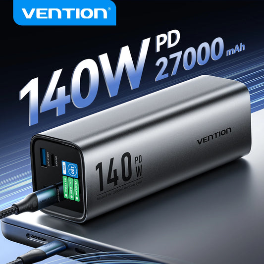 Преносима външна батерия Vention 140W 100W 27000mAh PD с бързо зареждане и външна батерия за лаптоп Xiaomi Macbook