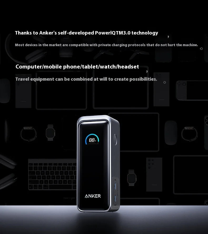 ANKER Prime 2-в-1 Power Bank 65W преносимо зарядно с щепсел GaN PD бързо зареждане 9600mAh мобилна Power Bank за iPhone, лаптоп