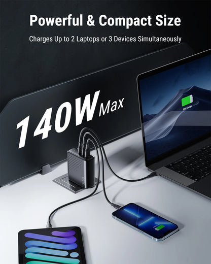Зарядно устройство VOLTME GaN 140W USB Type C PD3.1 Fast Charge за Macbook pro 16″ Quick Charge 5.0 Зарядно за телефон за iPhone 15 Pro Max