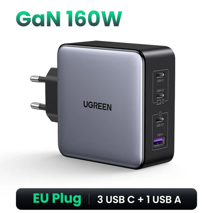UGREEN 160W GaN зарядно устройство PD3.1 Type C QC4.0 3.0 Бързо зареждане за Macbook Pro лаптоп USB бързо зарядно за iPhone 15 Xiaomi таблет