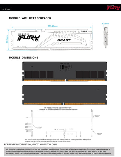 Kingston FURY Beast DDR5 8GB 16GB 4800MHz 32GB 5200MHz 5600MHz 6000MHz 6400MHz Дънна платка за настолен компютър AMD Intel CPU 288Pin DIMM PC5