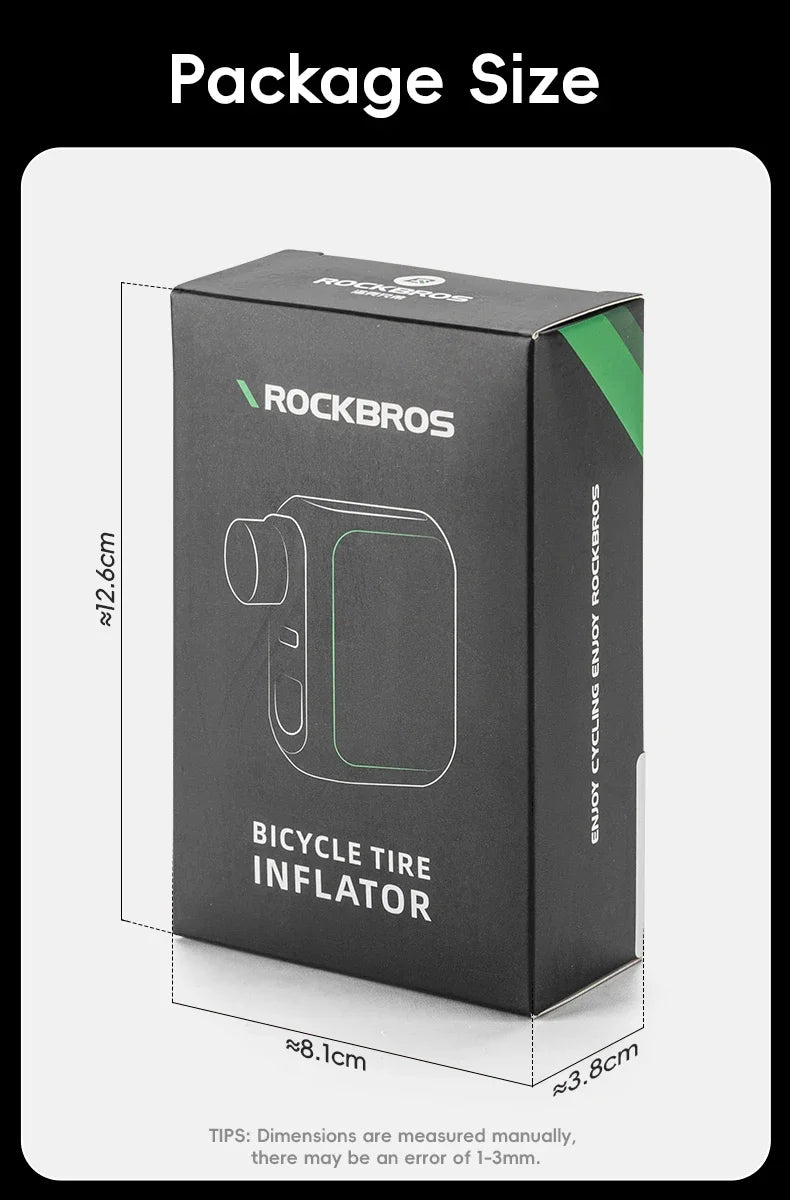 ROCKBROS Електрическа въздушна помпа Преносима 100PSI Велосипедна помпа Въздушен компресор Акумулаторна помпа за гуми 300mAh Капацитет на батерията