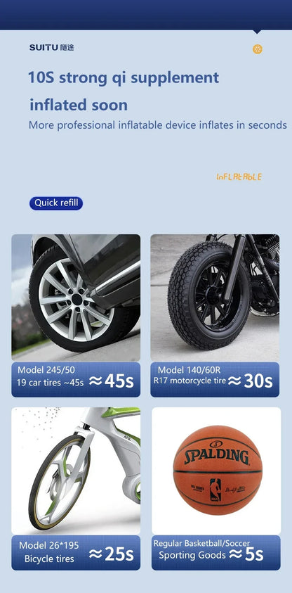 Безжична автомобилна въздушна помпа, преносим въздушен компресор, електрически помпа за гуми с LCD дигитален дисплей за кола, мотоциклети, велосипедна топка