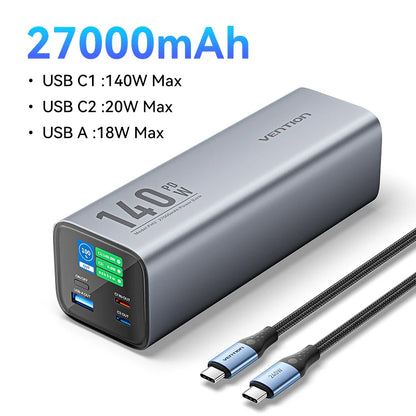 Преносима външна батерия Vention 140W 100W 27000mAh PD с бързо зареждане и външна батерия за лаптоп Xiaomi Macbook