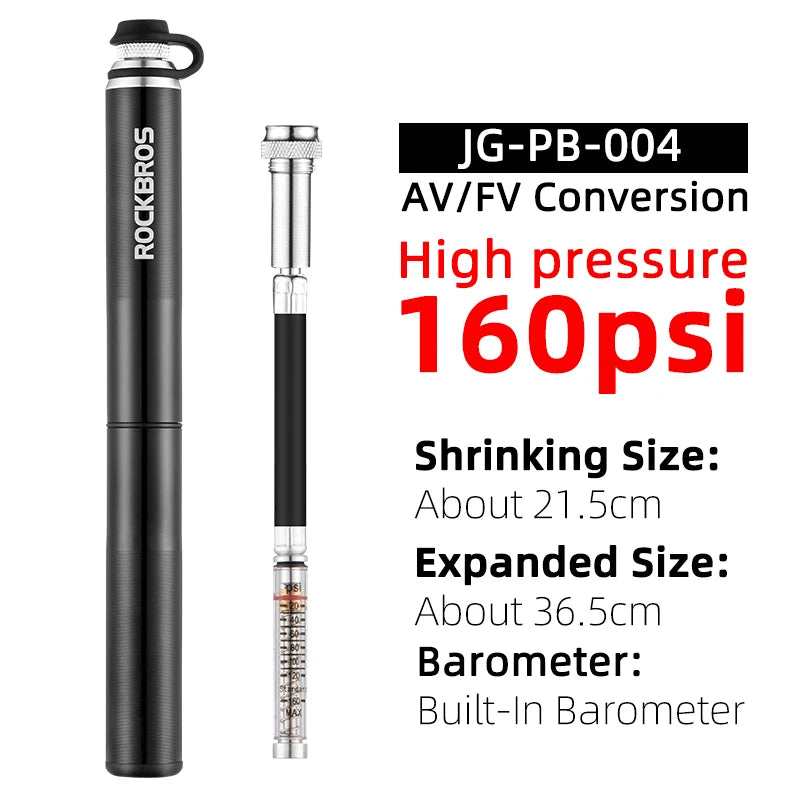Велосипедна помпа ROCKBROS, мини преносима, 160 PIS, високо налягане, AV/FV, MTB, шосеен велосипед, аксесоари за колоездене